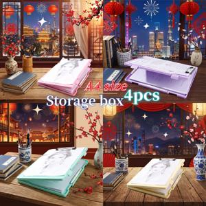 TEMU 4개입 PP 플라스틱 소재 A4 보관함 – 강력한 금속 클립, 2-in-1 필기 보드 클립 및 양면 잠금장치와 펜 슬롯이 있는 파일 박스 사이드 오픈 기능. 업무, 학교, 사무용품에 적합|클립보드