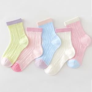 TEMU MIANZHI 아동용 양말 5켤레, 남녀공용 만화 캔디 컬러 메쉬 통기성 중목 양말, 일본 스타일 컬러 블록 트렌디하고 활용도 높은 데일리 캐주얼웨어용