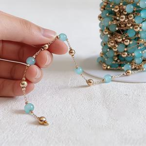 TEMU 1미터 39.37인치 18K 금도금-광택 블루 인조 체인, 비즈 체인, 스웨터 체인, 귀걸이, 프린지 팔찌, 목걸이 및 기타 액세서리 제작에 적합, 주얼리 제작 재료로 사용