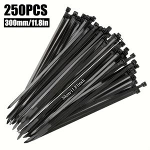 TEMU 300mm 블랙 케이블 타이, 250개입 - 조절 가능한 자동 잠금 케이블 타이, 내구성 플라스틱 소재, 자동차, 가정, 공예, 정원 도구, 차고 도구, 야외 장식, 케이블 타이 패스너 | 조절 가능한 스트랩 | 내구성 플라스틱 스트랩, 공예용 타이