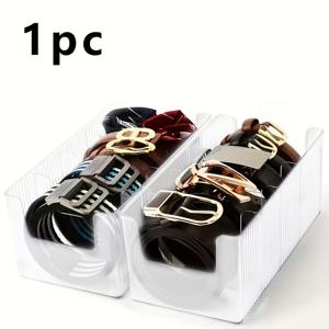 4칸 대용량 플라스틱 벨트 보관함 (칸막이 포함), 3개의 분리형 칸막이, 데스크탑 스킨 케어 제품 보관 랙 - 대용량 다기능 보관함, 벨트, 화장품, 화장대에 적합