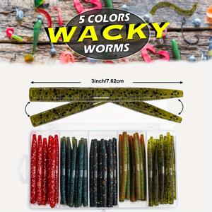 TEMU 50pcs Worms 낚시 미끼 키트, 민물 바닷물 농어 송어에 대 한 엉뚱한 벌레 부드러운 플라스틱 미끼, 3 