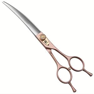 로즈 골드 곡선형 강아지 미용 가위 - 7인치 440C 스테인리스 스틸 애완동물 절단 가위, 강아지 및 고양이를 안전하게 털 제거 및 가위질