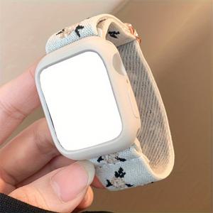 TEMU 레트로 플로럴 디자인의 탄성 나일론 밴드와 애플워치 케이스, 49mm, 40mm, 44mm, 45mm, 41mm, 38mm, 42mm 등 다양한 사이즈와 호환 가능, 아이워치 시리즈 3부터 8까지 적합