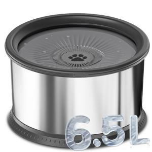 1.6갤런/6.5L 대형견용 대용량 물그릇, 물을 많이 흘리는 반려견용, 미끄럼 방지 매트 포함 슬로우 피더, 강아지와 개용 느린 급수기, 바닥에 튀지 않는 받침대, 급수기