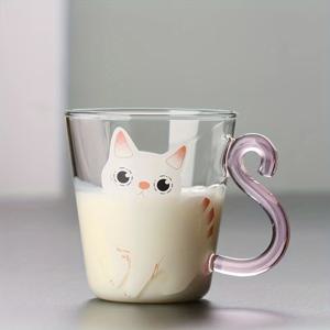 TEMU 고양이 머그컵 1개, 고양이 패턴 유리 주스 차가운 음료 커피 머그, 내열 및 내한성 고붕규산 유리, 창의적인 머그 커피컵 260ml/8.8oz, 휴일/생일 선물