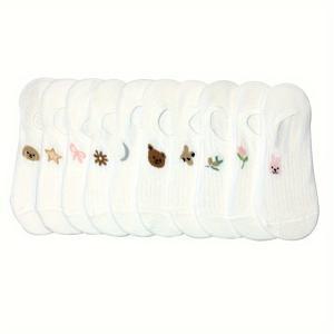 TEMU 심플하고 패셔너블한 자수 동물 트렌디 노쇼크 양말 10켤레