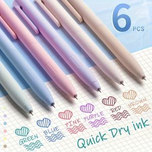 TEMU 6색 젤 펜 세트, 속건성 잉크 펜, 0.5mm 가는 팁 검정 잉크 필기구, 부드러운 필기감, 학교 및 사무용품, 신학기 필수품, 귀여운 문구류
