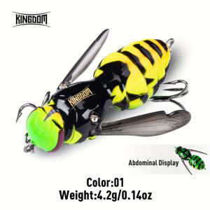 TEMU 1개 KINGDOM Wasp Crawl Bait 4.2g 40mm 부유 낚시 루어 - 블랙 & 옐로우 스트라이프가 있는 리얼리스틱 곤충 디자인, 베이스, 파이크, 송어용 내구성 하드 베이트 - 담수 및 해수 낚시에 적합한 고시력 플로팅 루어, 자연스러운 외관, 고품질 제작, 낚시 루어, 강물 낚시 루어, 낚시 장비 및 용품, 왕국
