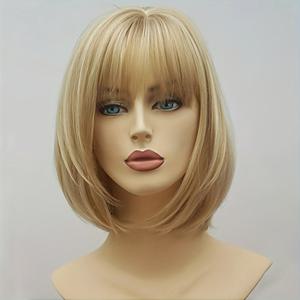 우아한 UFINE 12인치 블론드 밥 가발, 여성용 앞머리 포함 - 골든 , 150% 밀도, 열에 강한 합성 섬유, 스타일, 초보자 친화적, 일상 및 특별 행사용 완벽, UFINE