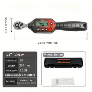 TEMU 토크 렌치, 디지털 토크 렌치, 1/4'' 0.3 N.m 0.9-30 N.m 범위, 고정밀 조절식 토크 테스터, 디지털 디스플레이, 양방향 ラ쳇, 데이터 저장, 버저 및 LED 플래시 기능 전자식 토크 렌치 (배터리 미포함)