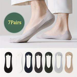 TEMU 남성용 여름 아이스 실키 섬유 실리콘 미끄럼 방지 뒤꿈치 노쇼 양말 7켤레, 얇은 타월 바닥, 흡습성 및 통기성, 로우컷 애슬레ต 캐주얼 보트 삭스