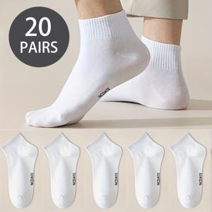 20켤레 남성용 사계절 블랙 화이트 그레이 스포츠 캐주얼 레터 프린트 단색 다용도 통기성 땀 흡수 편안한 숏 양말
