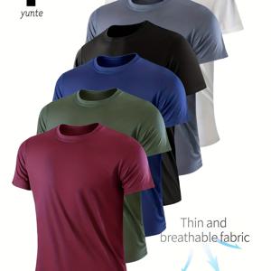 6개 혼합 색상: 다크 레드, 아미 그린, 네이비 블루, 블랙, 그레이, 화이트 - 초경량 남성용 크루넥 티셔츠 - 피트니스, 헬스장, 달리기용 속건성, 통기성, 땀 흡수성 셔츠, 가볍고 편안한 스포츠 및 피트니스 훈련용 속건성 수분 흡수성 반팔