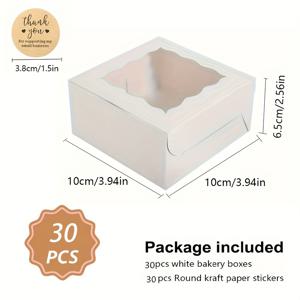 TEMU 30개 화이트 카드보드 빵 상자 (창문 포함), 일회용 페이스트리 상자, 케이크 상자, 포장용, 딸기, 마카롱, 디저트, 일회용 종이 상자