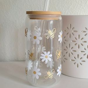 TEMU 1개, 데이지 물컵 (뚜껑 및 빨대 포함), 16oz/500ml 캔 물컵, 아이스 커피 컵, 차, 주스, 우유용, 생일 선물, 음료 용품