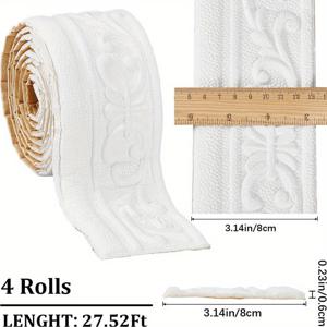TEMU 1박스 4롤 330X3.1인치 크라운 몰딩 필앤스틱 폼 화이트 자가 접착 유연 트림 3D 스티키 빈티지 장식 벽지 보더 벽 가장자리 폼 베이스보드 거울 보더 벽 라인 호텔 장식