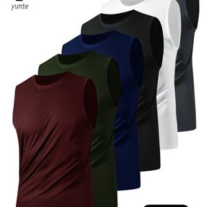 TEMU 6색 6개 세트, 딥 레드-아미 그린-네이비 블루-블랙-화이트-회색 남성용 운동 통기성 경량 민소매 조끼, 루즈핏, 액티브 속건성 라운드넥 민소매 탑, 남성용 민소매 셔츠 의류 탑 (헬스 트레이닝 운동용)
