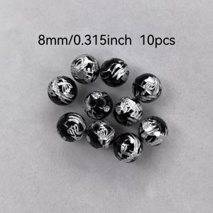 TEMU 8mm/10mm/12mm/14mm 수제 조각 은색 용 검은색 아게이트 원형 루스 비즈 제작