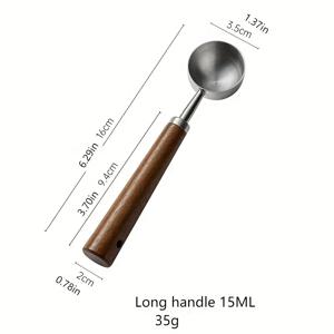 TEMU 월넛 나무 손잡이가 달린 커피 측정 스푼. 304 스테인리스 스틸 재질이며 15ml 및 30ml 사이즈로 제공됩니다. 이 나무 손잡이 커피 스쿱는 커피, 차 등에 적합합니다.