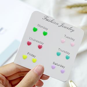 TEMU 6쌍 / 스터드 귀걸이, 월요일부터 토요일까지, 하트, 성냥개비, 펜타그램 하트 모양, 귀 피어싱 관리용 레진 소재, 저자극성 - 여성용 플라스틱 귀걸이 포스트