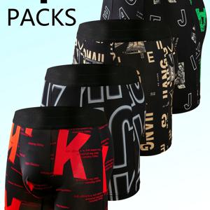 TEMU 남성용 롱 프린트 플랫 코너 속옷 4pcs, 통기성 좋고 편안한 신축성 롱 플랫 코너 반바지, 스포츠 반바지, 데일리 캐주얼 신축성 속옷