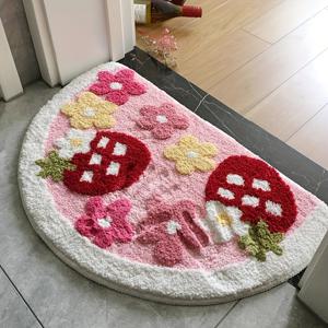 TEMU 45X70Cm (17.7X27.5인치) 과일 테마 딸기 매트, 부드럽고 편안함, 세탁기 사용 가능, 긴 플러시, 미끄럼 방지, 흡수성 욕실 매트, 침실, 거실, 주방 및 현관에 적합
