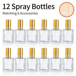 TEMU 12개 세트 + 6가지 액세서리: 투명 향수 스프레이 병 리필 키트 - 15ml 유리 미스트 스프레이 병 (12개), 깔때기 3개, 리필 도구 3개 포함. 청소, 에센셜 오일, 액체 향수 스프레이용 재사용 가능