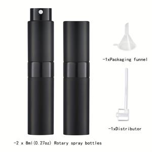 2개 8ml/0.27oz 여행용 향수 스프레이 병, 알루미늄 로터리 스프레이 병, 여행용 리필 가능 향수 병, 휴대용 프레스 유리 스프레이 병, 빈 콜롱 물 디스펜서, 휴대용 스프레이, 여행용, 간편한 스프레이, 깔때기 1개 + 분배기 1개 포함