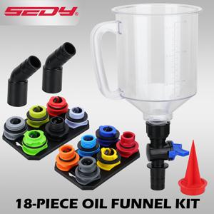 TEMU SEDY 18개 엔진 오일 깔때기 세트, 1.59쿼트 자동차 오일 깔때기 키트 (12개 어댑터, 엘보 피팅 및 자석 보관 후크 트레이 포함), 범용 호환성