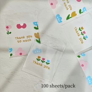 TEMU 100/200매(1팩), 플라워 시리즈 선물 포장백, 10*10cm 투명 사각형 자체 밀봉 비닐 포장백, 파티 선물용 봉투