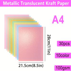 TEMU 30-50개 메탈릭 광택 반투명 파치먼트, A4 또는 A5 사이즈, 100g/제곱미터, 10가지 색상 혼합, 레이저 잉크젯 인쇄용, 초대장 봉투 및 결혼식 트레이싱, 선물 포장, 책 제본 분야의 수작업 핸드데픽에 적합