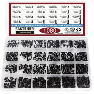 400/1080개 소형 컴퓨터 나사 세트 - 블랙 미니 안경용 나사 M1.2 M1.4 M1.7 M2 M2.5 M3 - PC 및 노트북 수리용 - SSD 하드 드라이브, CPU 쿨러 & M.2 전자 기기용 - 기술 애호가를 위한 이상적인 선물