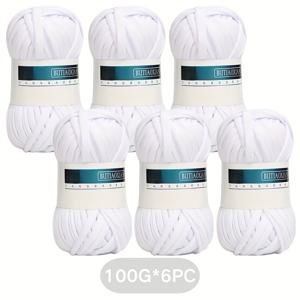 TEMU 600G 티셔츠 얀, 크로셰용 탄성 리본 얀, 두꺼운 코바늘 뜨개질 원단 얀, 청키 손뜨개 티셔츠 얀 (코바늘 가방, 담요, 바구니, 프로젝트, 홈 데코용), 100G x 6개입, 35M/개