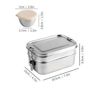TEMU 1개 304 스테인리스 스틸 더블 레이어 도시락 상자 세트 (대형 1200ml + 소형 700ml / 소형 750ml + 500ml) 소스 용기 포함, 밀폐식 이중 칸막이 식품 보관용기, 사무실 및 야외 캠핑 피크닉, 학교, 성인 및 학생 급식을 위한 메탈 벤토 박스, 식기세척기 사용 가능