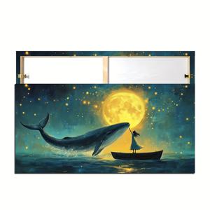 TEMU 2D 플랫, 2D 플랫, 큰 액자형 창의적인 스타일 캔버스 벽걸이 그림 (50X100Cm, 20X40인치), 따뜻한 빛을 발산하는 달이 특징이며 침실, 가정, 사무실, 거실, 회의실 등을 장식하는 데 적합