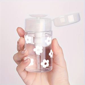 1개, 화이트 귀여운 꽃무늬, 아름다운 작은 꽃 휴대용 PET 리필 가능 여행용 병 (3.38oz/6.72oz 펌프 디스펜서 포함), 네일 폴리쉬 리무버 및 토너용, 라운드 탑 디자인, 손세척 전용 메이크업 리무버 보틀