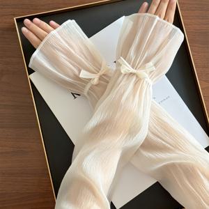 TEMU 우아한 여성용 장갑, 트렌디한 새로운 리본 장식, 팔 보호대, 소매, 레이스, 야외 운전, 통기성, 얇은 스타일