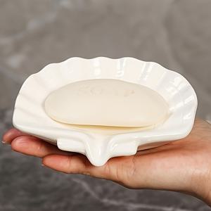 TEMU 세라믹 비누 받침, 조개껍데기 자가 배수 비누 트레이, 싱크대 화장대 욕실 샤워 비누 받침대에 적합, 컴팩트하고 귀엽고 우아한 유광 비누 홀더, 세척 용이 (화이트)