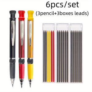 새로운 2.8mm 솔리드 목수용 제도용 연필 세트 (연필심 포함), 깊은 구멍 목공 연필 마킹 도구, 목공 엔지니어를 위한 건축 디자인 드로잉 용품 (연필 3개 + 연필심 3개 상자)