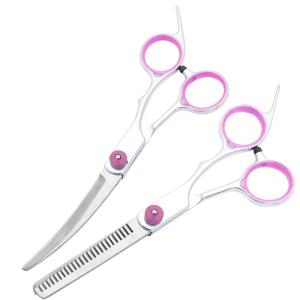 애완 동물 미용 가위 2개 세트, 고양이 및 강아지 털 정리 곡선 가위, 털 빗김 가위, 애완 동물 미용 가위, 강아지 미용 가위, 고양이 털 정리 도구
