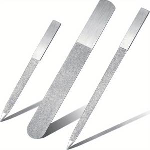 TEMU 스테인리스 스틸 재질의 네일 파일 3개 세트 (양면 표면). 이 금속 사파이어 버퍼 파일은 남녀 모두의 가정 및 여행용으로 적합하며, 발톱 및 발 청소를 위해 매니큐어에 이상적입니다.