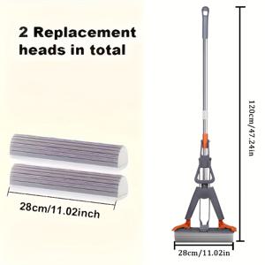 1 초흡수 스펀지 헤드 밀대, 접이식 밀대, 이중 접힘 압축, 28Cm/11In 폭, 교체 가능한 헤드 2개 포함, 손세탁 불필요, 주방, 욕실 및 거실 바닥에 적합, 내구성 좋은 면 밀대
