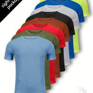 TEMU 8pcs 세트 남성용 반팔 속건성 통기성 스포츠 티셔츠 성인용 땀 흡수 경량 러닝 농구 축구 훈련 헬스장 훈련 캐주얼 라운드넥 상의, 땀 방지