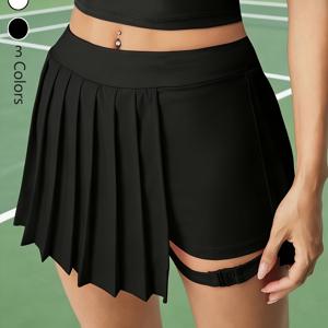 TEMU GM024# 여성용 스포츠 피트니스 플리츠 스커트, 내장 포켓, 훔쳐보기 방지, 조절식 버클, 울트라 숏 요가, 골프, 테니스 스커트