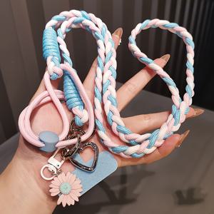 TEMU 휴대폰 랜야드, 하트 걸쇠가 달린 패셔너블한 국화 참, 길이 조절 꼰 크로스바디 스트랩, 여성용 긴 아웃도어 휴대폰 케이스 가방 참, 옆으로 메는 숄더 스트랩 랜야드