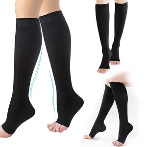 TEMU 2개/1켤레 S-XXL 오픈토 압박 양말, 다기능 종아리 양말, 수면 탄력성 압축 양말, 긴 스포츠 양말, 요가 양말