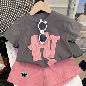 TEMU 여아 여름 의상 신상 여성스러운 반팔 반바지 2pcs 세트 아기 여름 얇은 의상 유아복, 야외용