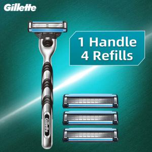 TEMU Gillette 수동 면도기 MACH3 면도기 1개 나이프 프레임 4개날 헤드 3중날 남성용 수동 여행용 휴대용 면도기