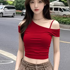 훨씬 섹시한 오프숄더 캐미솔 반팔 티셔츠 여성 여름 신상 유니크 논콜리전 스타일 매우 멋진 바디 핑거링 탑
